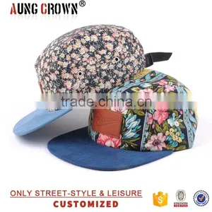 Leather Patch Suede Brim Floral 5 Panel Cap thumbnail-3
