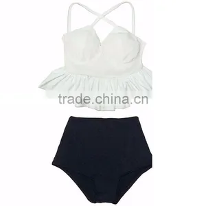 New Fashion Hot Selling Swimsuit With Small Flounce Top Quality Mature Women High Waist Bikini thumbnail-1