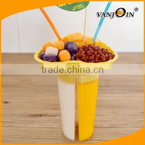 Unique Plastic 3 in 1 Split Cup With Lid 700ml 1000ml for Iced /Hot Coffee Boba Milk Tea Smoothies thumbnail-3