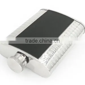 4 OZ Flagon With Black Twill Leather Hip Flask thumbnail-2