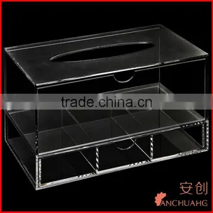 Deluxe Clear Acrylic Counter Top Multi Compartment Storage Organizer Box Tray / Tissue Dispenser Box thumbnail-2
