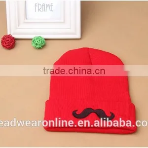 Custom Fashion High Quality Moustache Embroidey Knitted Hats And Beanie Hats thumbnail-2