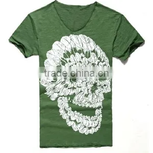 2016 Men Deep V Neck Summer Cotton Skull Print Slim T Shirt thumbnail-4