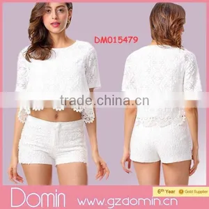 Fashion Design Crochet Scallop Hem Crop Top And Short 2pcs Co-ord Set thumbnail-1