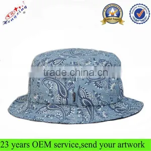 Mens Bucket Hat High Quality Blue Folding Fishing Fashion Custom Print Bucket Hat thumbnail-1