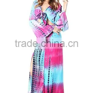 Long Skirt With Kurti and Tops for Women's Bohemian 2 Piece Crop Top High Waist Maxi Skirt Dress Set thumbnail-2