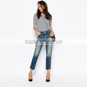 New Fashion High Waist Ripped Women Bulk Wholesale Jeans thumbnail-1