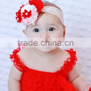 Wholesale Baby Boutique Clothing Off-shoulder Dresses Bright Red Ruffle Lace Christmas Clothing thumbnail-1