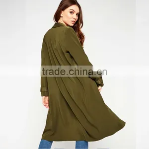 Lapel Collar Women's Long Windbreaker Latest Winter Autumn Pink Trench Coat thumbnail-4
