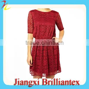 Red Skater Dress In Lace With Wrap Back thumbnail-1
