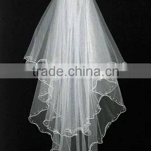 New Design 2 Layers Bead Edged Wedding Accessories Bridal Veil Wholesale thumbnail-1