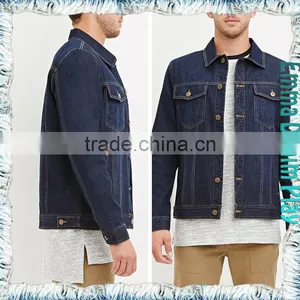 2016 Spring Navy Blue Heavy Rinse Wash Slim Fit Cropped Denim Jeans Jacket for Men thumbnail-4