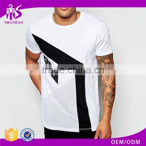 Guangzhou Shandao OEM Manufacturer Hot Sale 180g Polyester Cotton Color Block Short Sleeve O-Neck Men T Shirt thumbnail-1