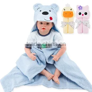 Newborn Baby Blanket Bath Towel Bathrobe Cute Animals Hat Cotton Baby Security Blanket thumbnail-1