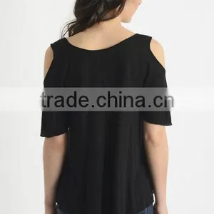 Womens Fashion Off-shoudler Casual Loose T-Shirts,Blank Plain Black T-shirts for Women thumbnail-4