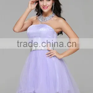 New Design High Quality Crystal Beaded Tull Neck Hanging Medium Short Strapless Sexy Prom Gown Party Dress thumbnail-5