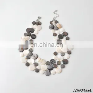 Three Stands Layering Multi Color Shell Beaded Necklace Fashion Statement Necklace thumbnail-2