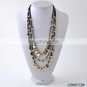Layered Suede Small Disc Worn Gold And Siver Necklaces thumbnail-3