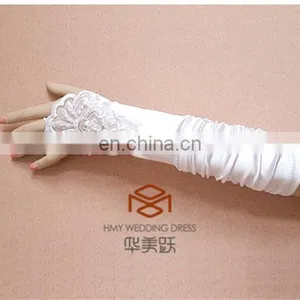 Hot Onlie SHMY-V011 White Lace Figureless Satin Bridal Gloves thumbnail-1
