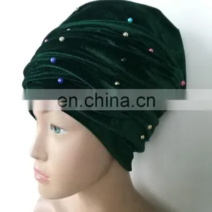 Plain Color Soft Velvet Turban Head Wrap With Beads for Women thumbnail-4