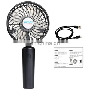 360 Degree Rotate Handheld Rechargeable Mini Battery Fan With 3 Speed Control (Black) thumbnail-2