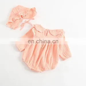 Lovely Baby Clothing Romper Long Sleeve Linen Ruffle Baby Romper thumbnail-5