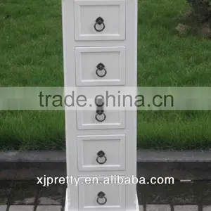 Antique White Wooden CD Cabinet With 5 Drawer thumbnail-1