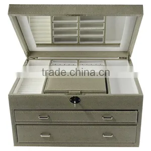 Leather Jewelry Box Lockable Makeup Storage Case With Mirror thumbnail-3