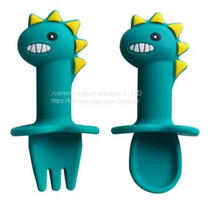 Silicone Baby Small Spoon and Fork With Dinosaur Shape thumbnail-3