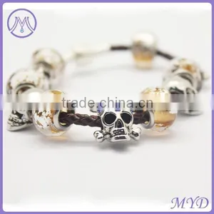 Handmade Braided Leather Bracelet With Murano Glass Lampwork Beads thumbnail-2