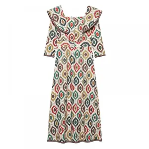2025 Spring New Product European and American Style Women's Clothing Ethnic Style Printed Ribbon Dress for Women thumbnail-1