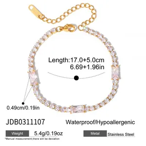 Gold Plated Stainless Steel Tennis Bracelet With CZ Drop Charm for Women Waterproof Adjustable Chain Bracelet Jewelry Wholesale thumbnail-3