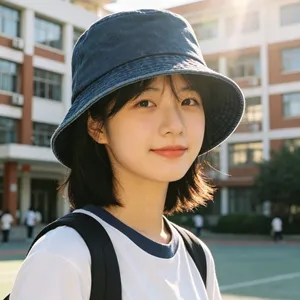 Washed Denim Bucket Hat - Retro Vintage Style Sun Hat With Breathable Eyelets thumbnail-1