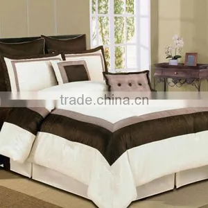 2016 7 Pcs Gorgeous Patchwork Polyester Check Design Comforter Set Bed In White Brown Coffee Color thumbnail-1
