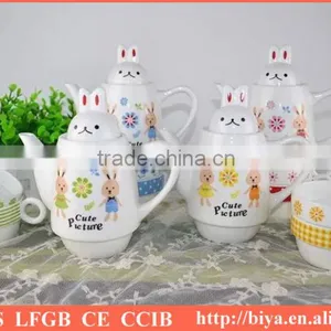 Moroccan Tea Pot Customized Plain White Ceramic Porcelain Tea Pot & Kettle for Two Cup and Saucer Rabit thumbnail-2