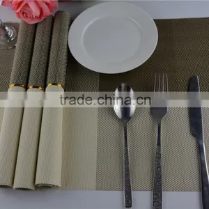 2015 New Arrival Gold Color Home Kitchen Dining Placemat Fashion Adiabatic PVC Strip Weave Table Mat thumbnail-3