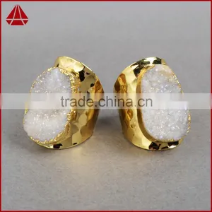 High Quality White Agate Druzy Stone Jewelry Cuprum Rings Coated Druzy Cuff Rings thumbnail-4