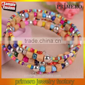 Fashion Rainbow Elastic Multilayers Square Pearl Wood Beads Bracelet Dancing Bangle thumbnail-1