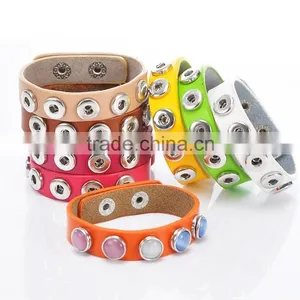 Leather Button Bracelets 18mm Ginger Snap Bracelet Charm Interchangeable Handmade Pulseras Button Snap Bracelets thumbnail-4