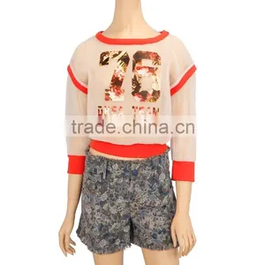 Latest Designer Lady Transparent Blouse Printed Mesh Tops for Woman thumbnail-2