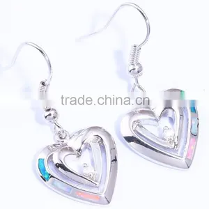 925 Sterling Silver Heart Shape Simulated Opal Heart Earrings thumbnail-1
