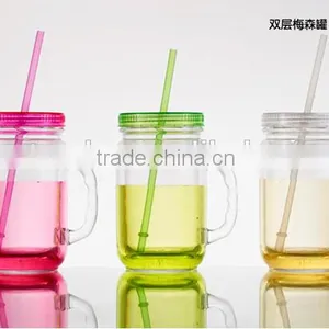 16oz as Double Wall Insulated Gel and Beads and Liquid Water Mason Jar Plastic and Freezer Mug With Straw and Handle thumbnail-2