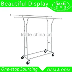 Adjustable Double Rail Rolling Garment Rack Clothing Rack Drying Rack Hanging Rack, Chrome Finish thumbnail-1