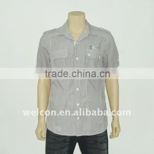 100% Cotton Casual Short Sleeve Style Stripe Men Shirt thumbnail-1