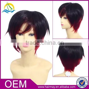 Factory Cheap Price Mix Black/red High Density Synthetic Hair Short Ombre Wig thumbnail-1