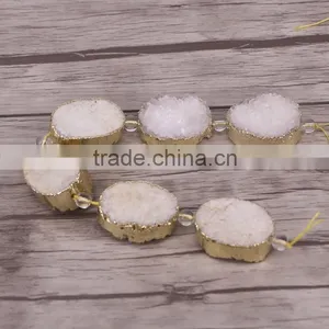 Full Strand (6pcs) Druzy Quartz Stone Beads - Gold Plated Edged Drusy Crystal Gemstone Beads thumbnail-2