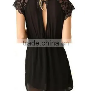 Women's Casual Backless Chiffon Lace O Neck Short Sleeve Summer Dress thumbnail-2