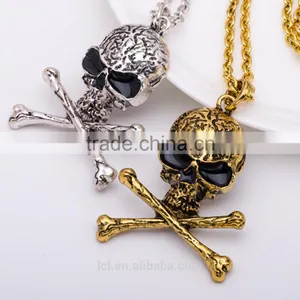 Hiphop Imitation Jewelry Halloween Necklace Punk Skull Pendant With Bone Statment Necklace Sweater Chain Yiwu Factory thumbnail-2