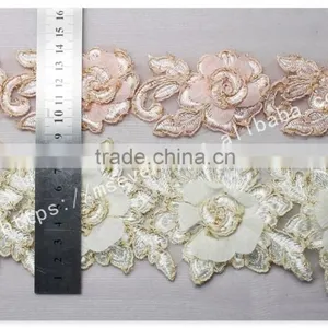 Hot Sale 9cm Width Sweet Pink 3D Flowers Guipure Lace Trim Embroidery thumbnail-6