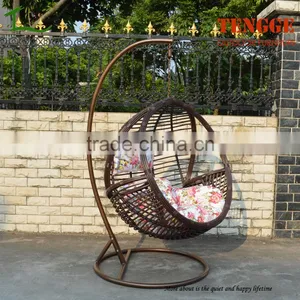 TG-16009 New Season Wide Round Rattan Swing Brown Wicker Hanging Chair thumbnail-2